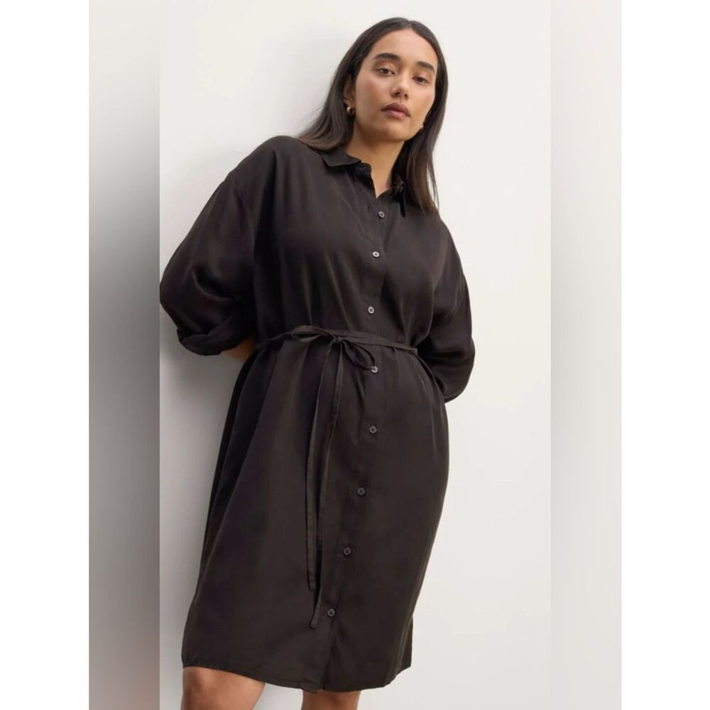 New Everlane THE MUST-HAVE SHIRTDRESS IN BUTTERLITE Black Size XXS